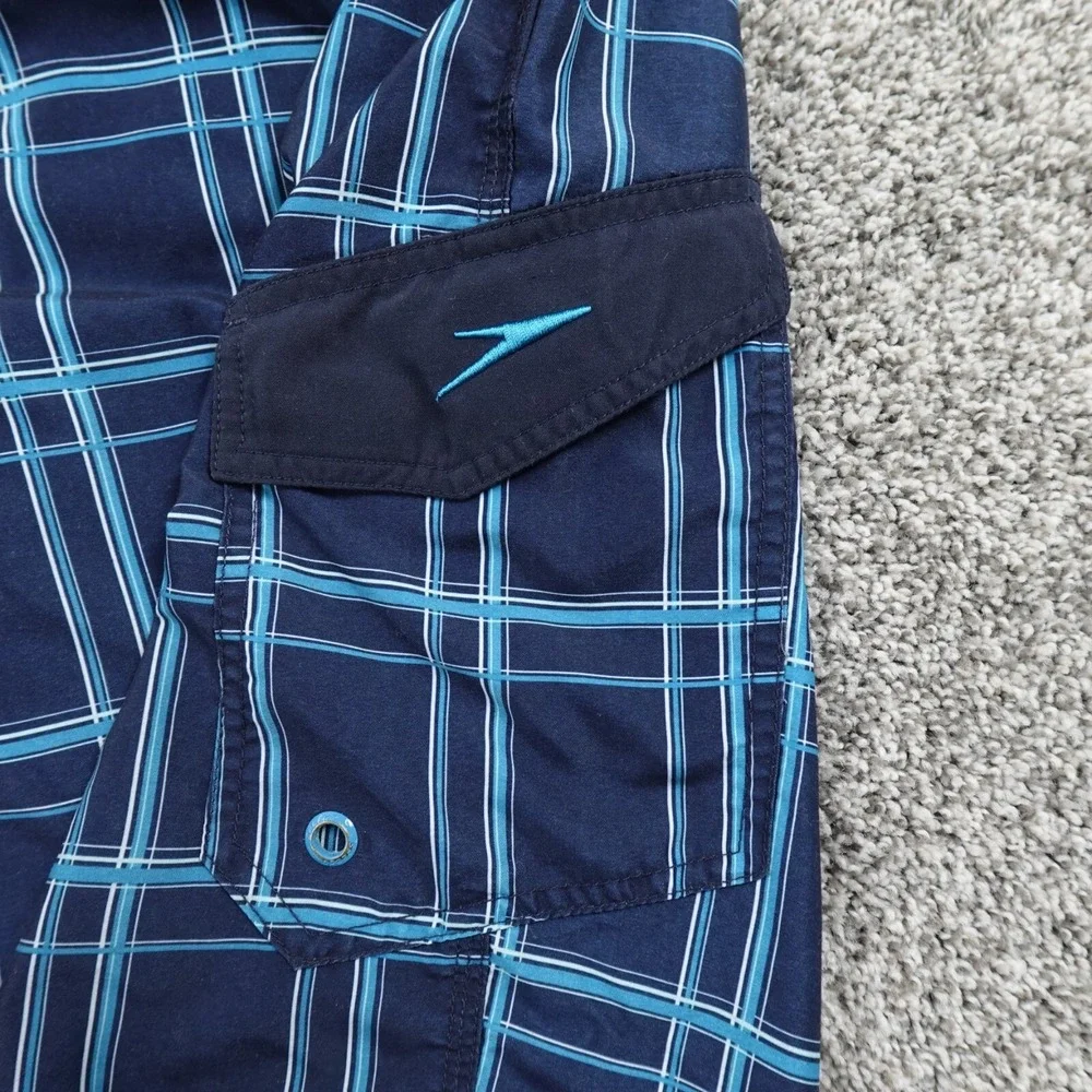 Speedo Shorts Mens Extra Large Blue Lined Stretch‎ Drawstring Board Swim Trunks